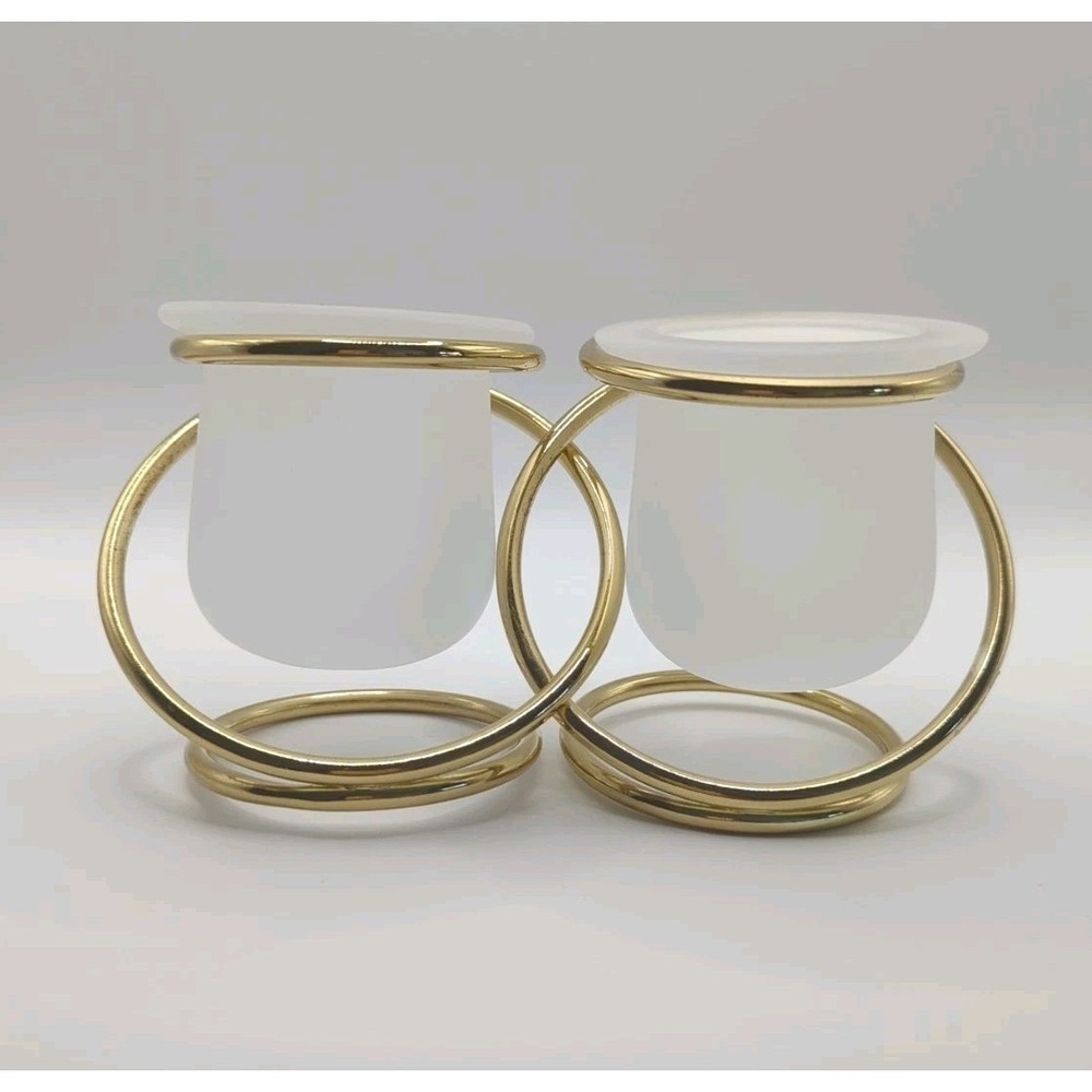 Party Lite Gold Gemini Double Frosted Votive Candle Holder w/Interlocking Rings - Picture 1 of 8